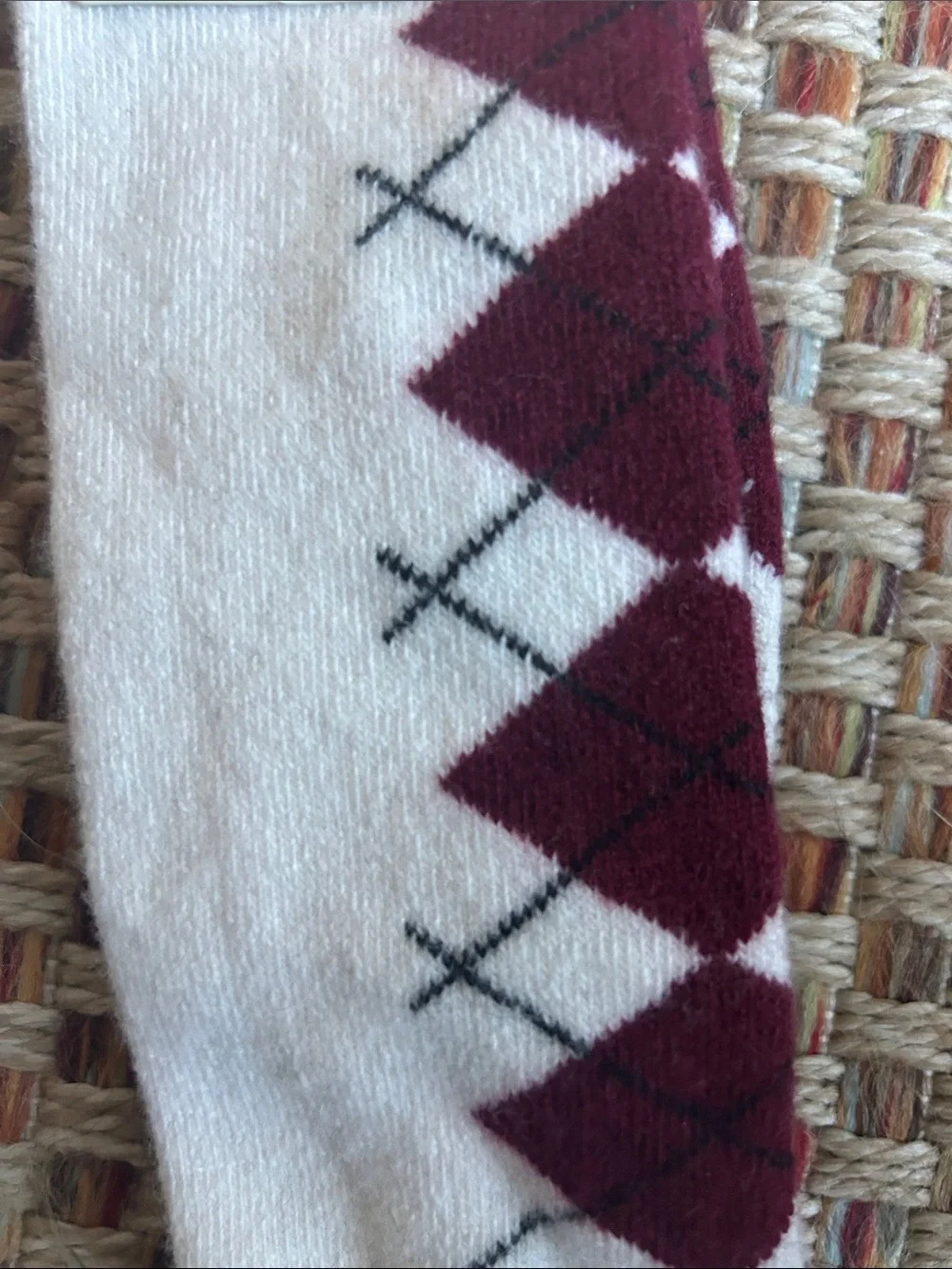 Anthropologie White Socks with Burgundy Argyle